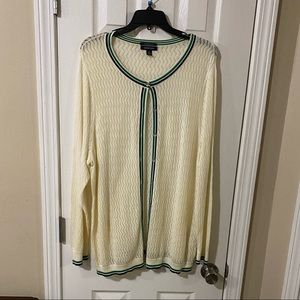 🔥🚨 Land’s End Cardigan Preppy Style! Ivory, navy blue @ green trim! 2X women❤️